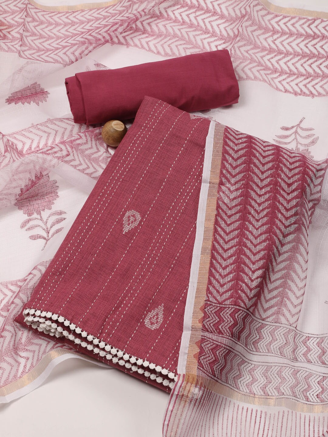

Meena Bazaar Woven Design Unstitched Dress Material, Pink