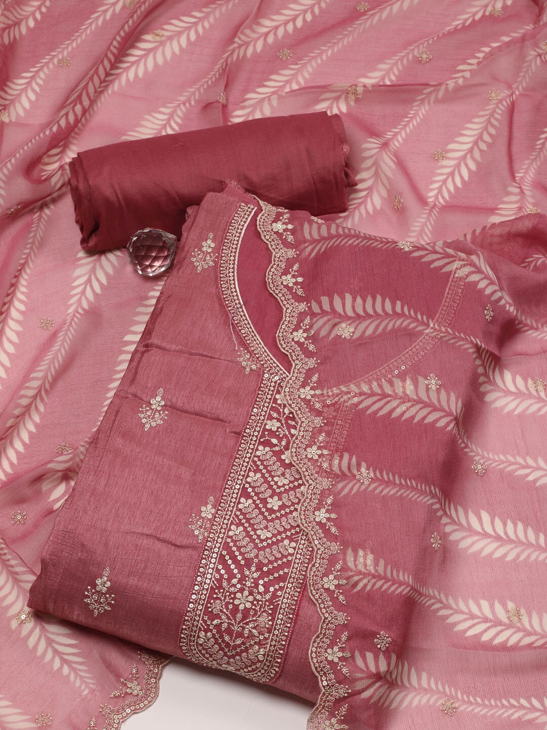 

Meena Bazaar Embroidered Unstitched Dress Material, Pink