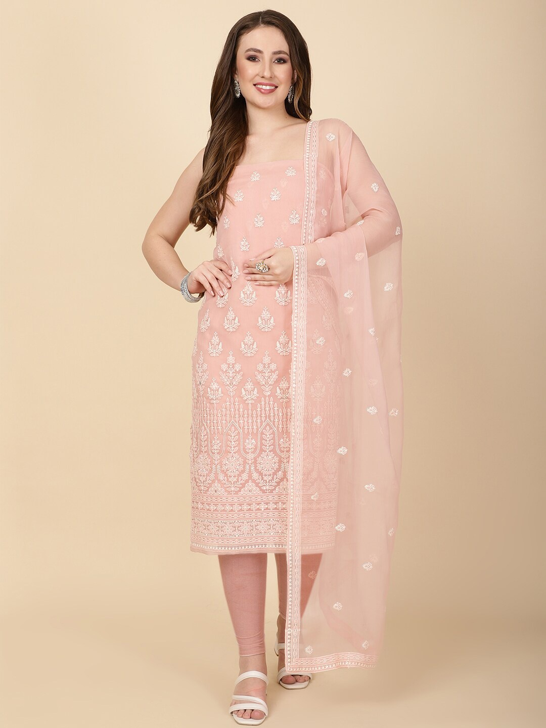 

Meena Bazaar Embroidered Unstitched Dress Material, Peach