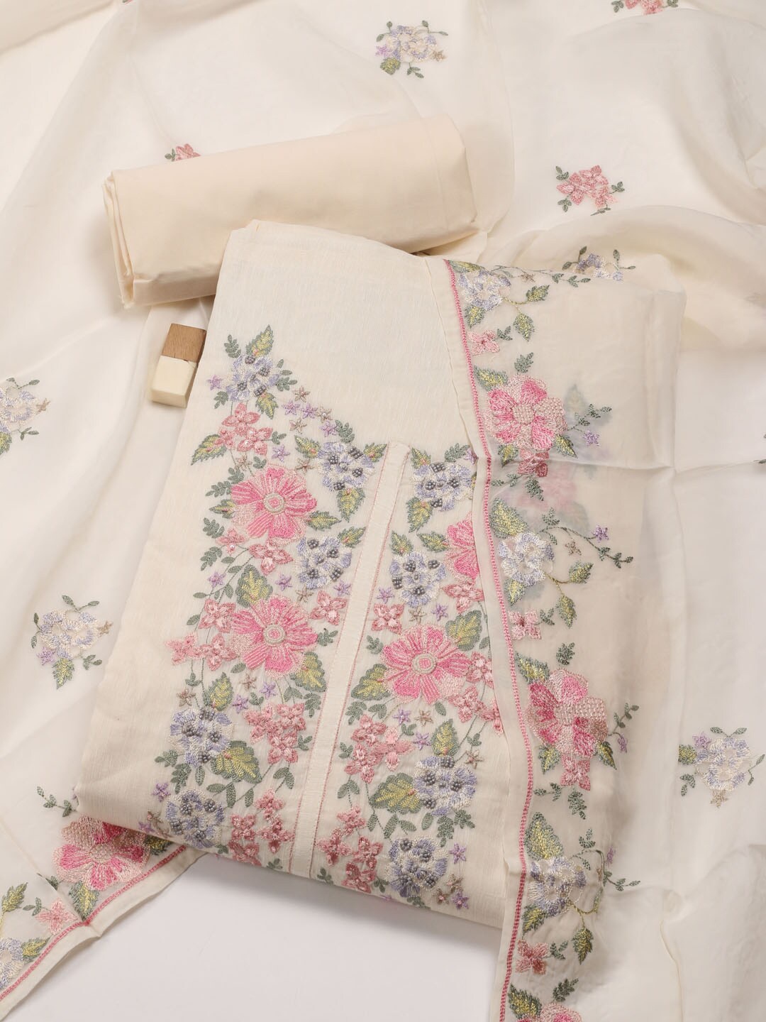 

Meena Bazaar Embroidered Unstitched Dress Material, Cream