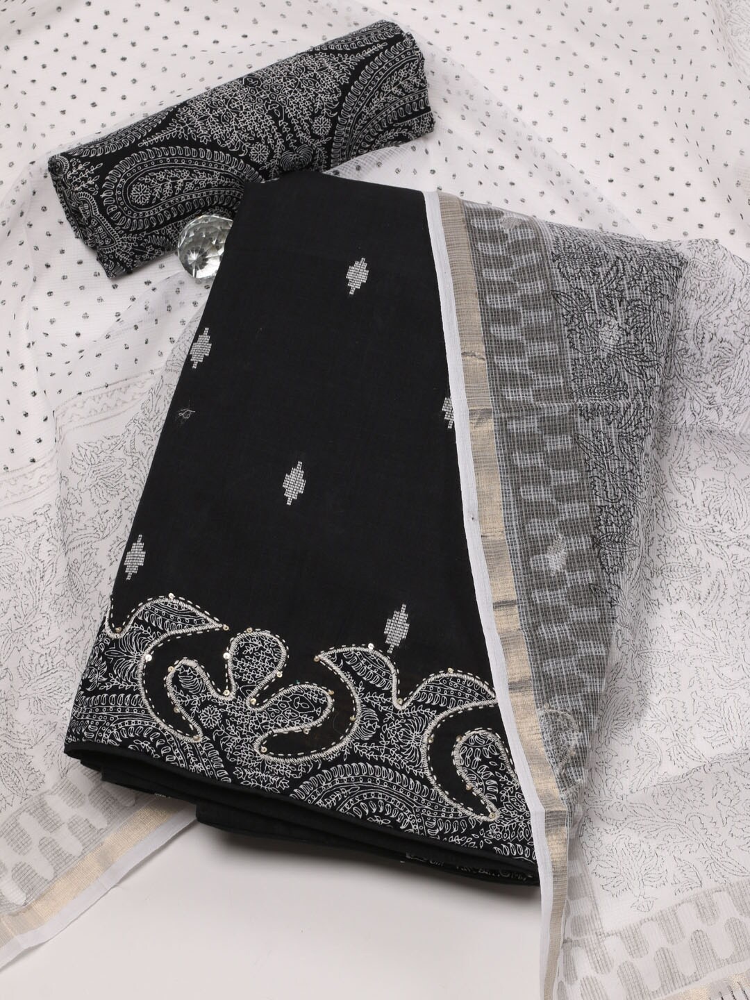 

Meena Bazaar Embroidered Unstitched Dress Material, Black