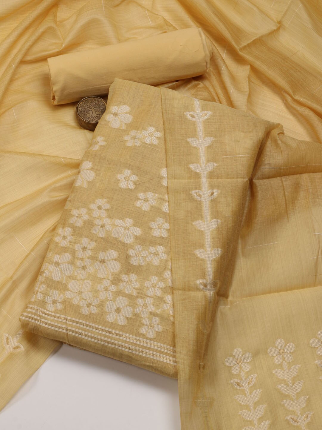 

Meena Bazaar Paisley Woven Design Art Silk Unstitched Dress Material, Mustard