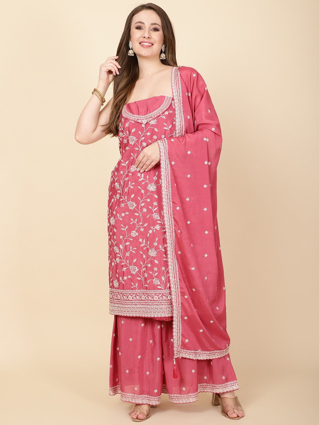 

Meena Bazaar Embroidered Unstitched Dress Material, Pink