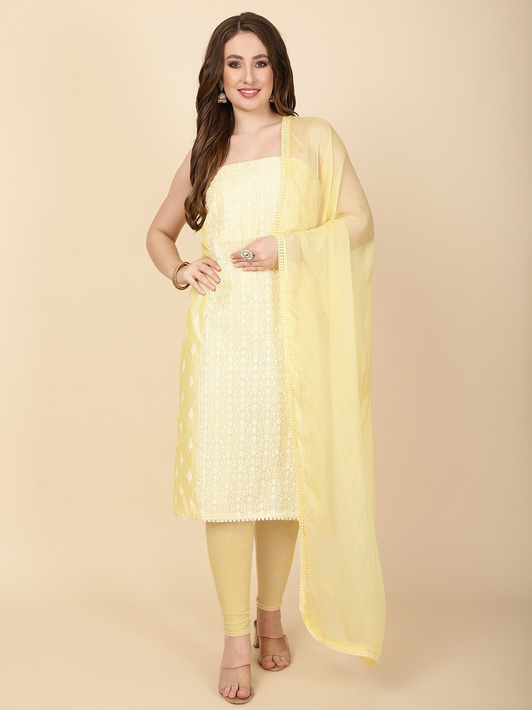 

Meena Bazaar Embroidered Art Silk Unstitched Dress Material, Yellow