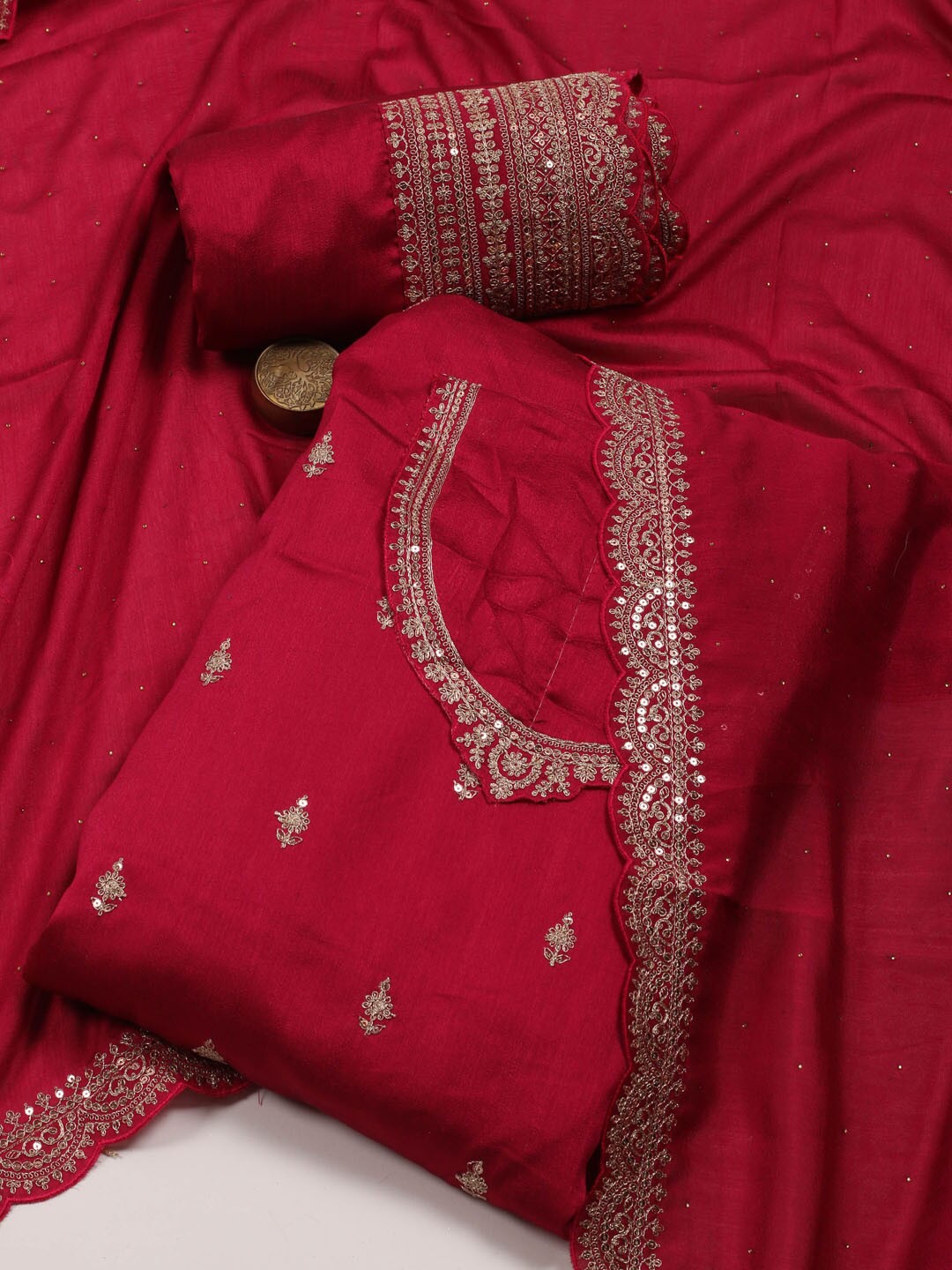 

Meena Bazaar Embroidered Unstitched Dress Material, Red