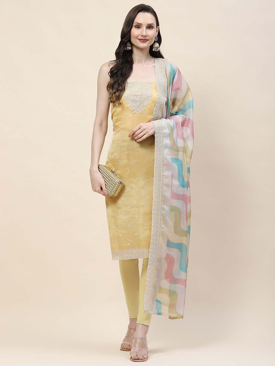 

Meena Bazaar Embroidered Organza Unstitched Dress Material, Yellow