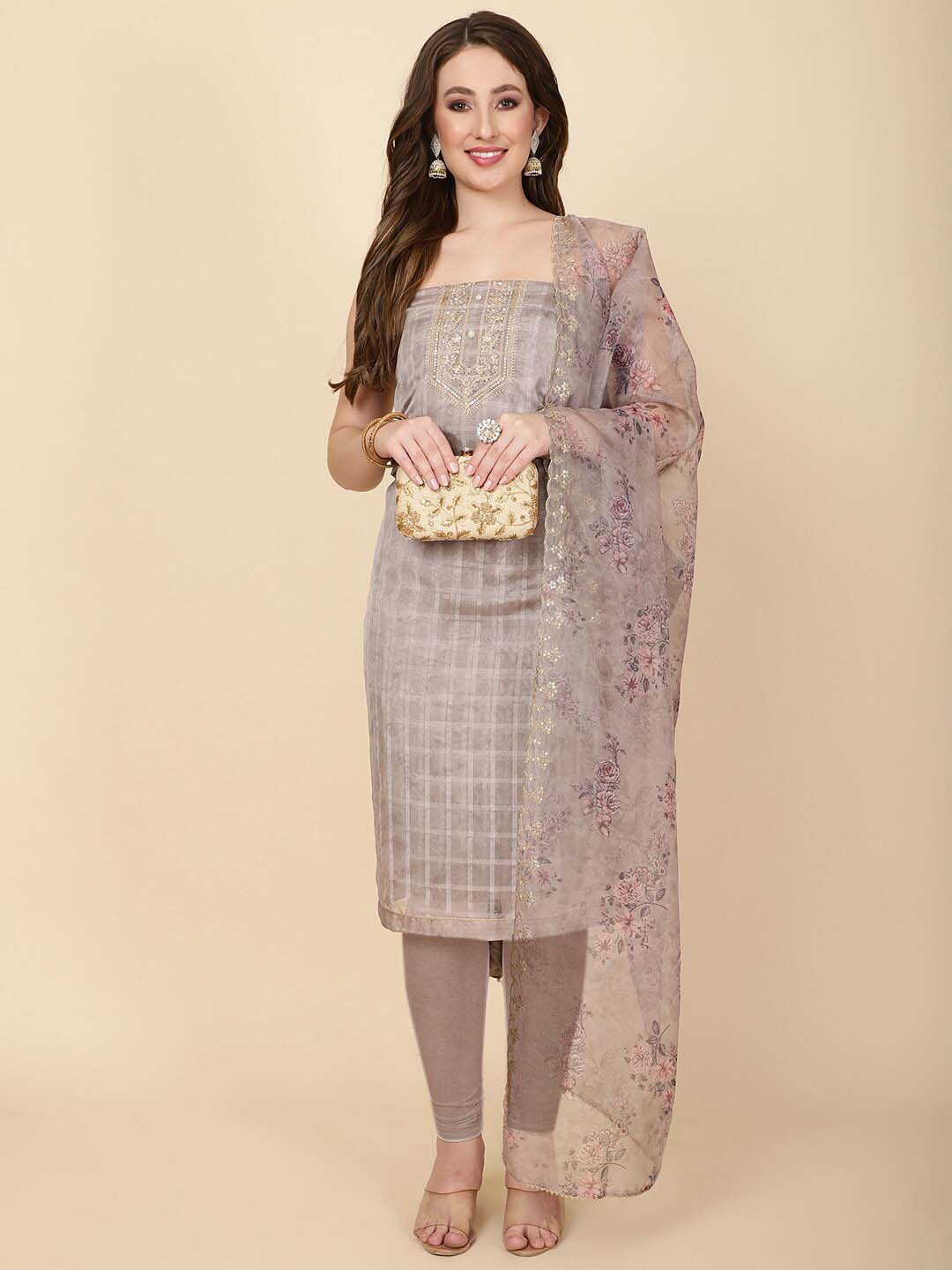 

Meena Bazaar Printed Art Silk Unstitched Dress Material, Grey