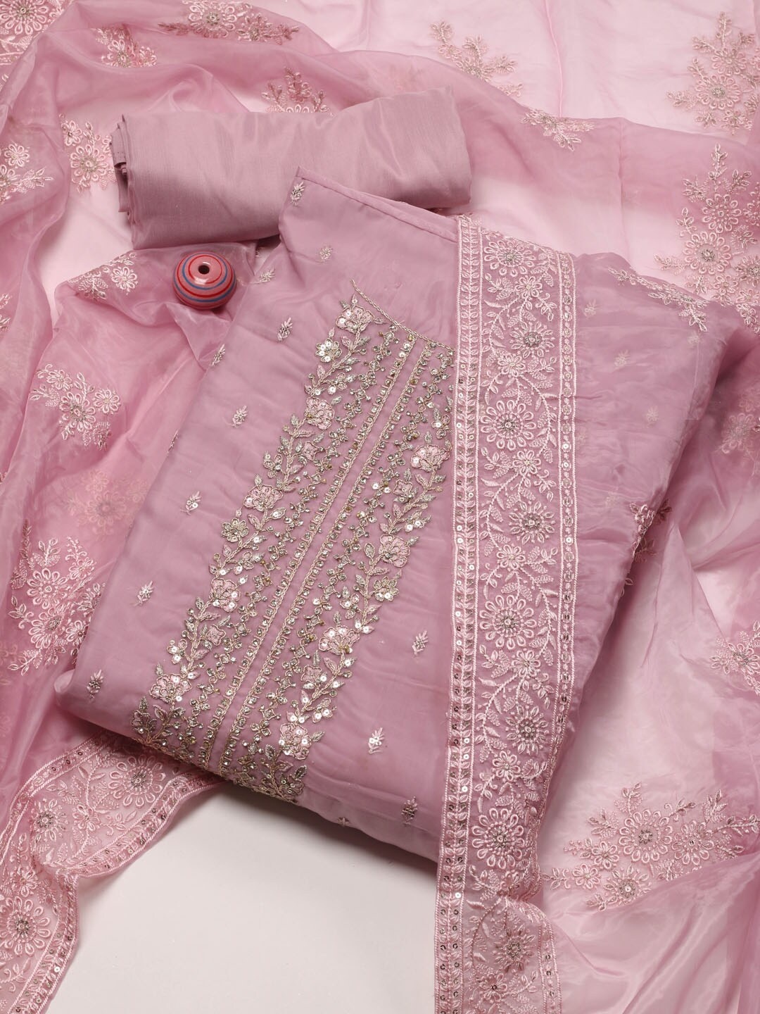 

Meena Bazaar Embroidered Organza Unstitched Dress Material, Purple