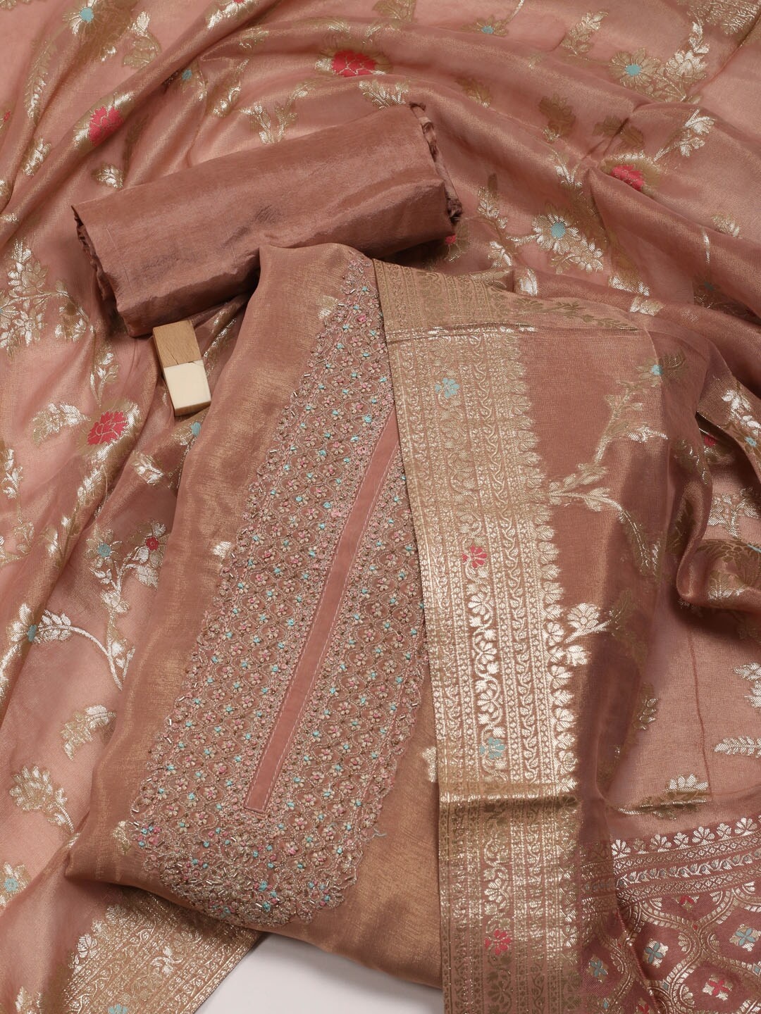 

Meena Bazaar Woven Design Unstitched Dress Material, Brown