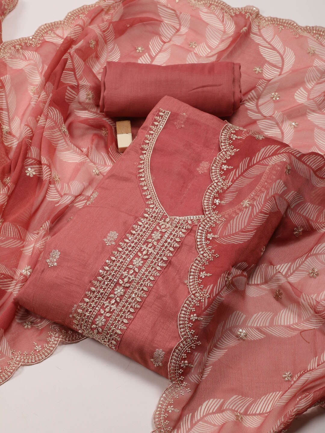 

Meena Bazaar Embroidered Art Silk Unstitched Dress Material, Peach