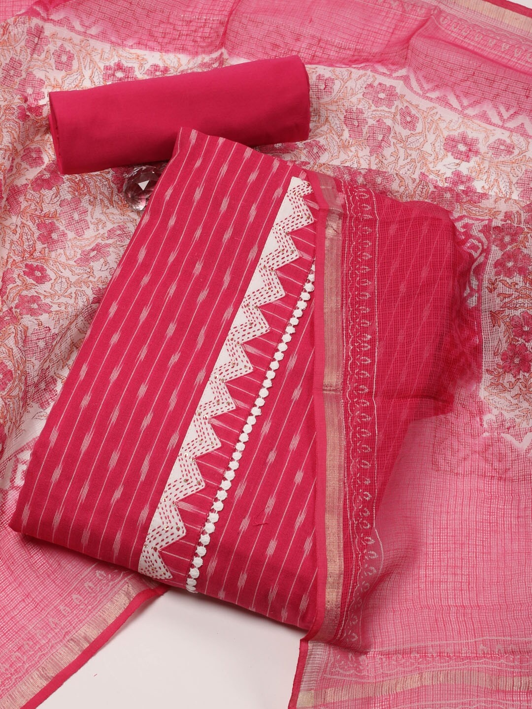 

Meena Bazaar Abstract Woven Design Unstitched Dress Material, Pink