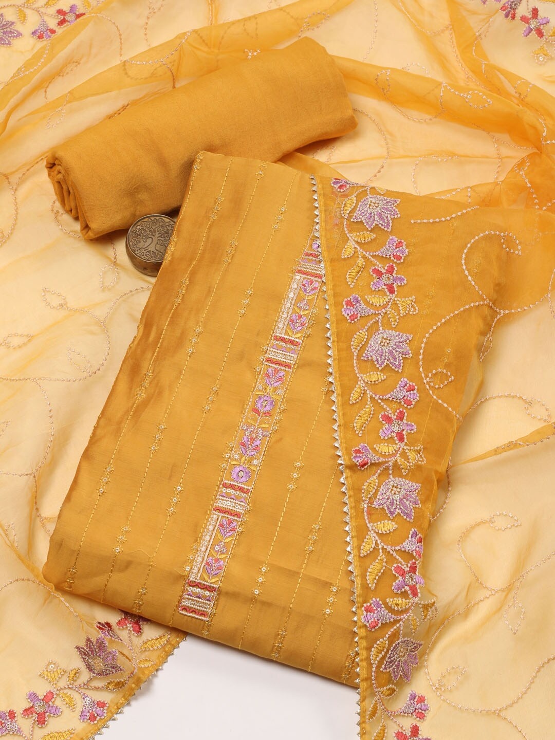

Meena Bazaar Embroidered Unstitched Dress Material, Mustard