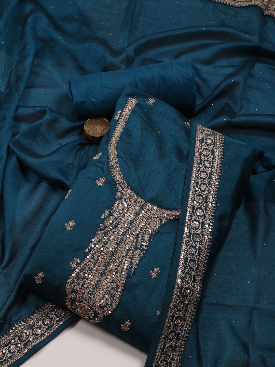

Meena Bazaar Embroidered Unstitched Dress Material, Teal