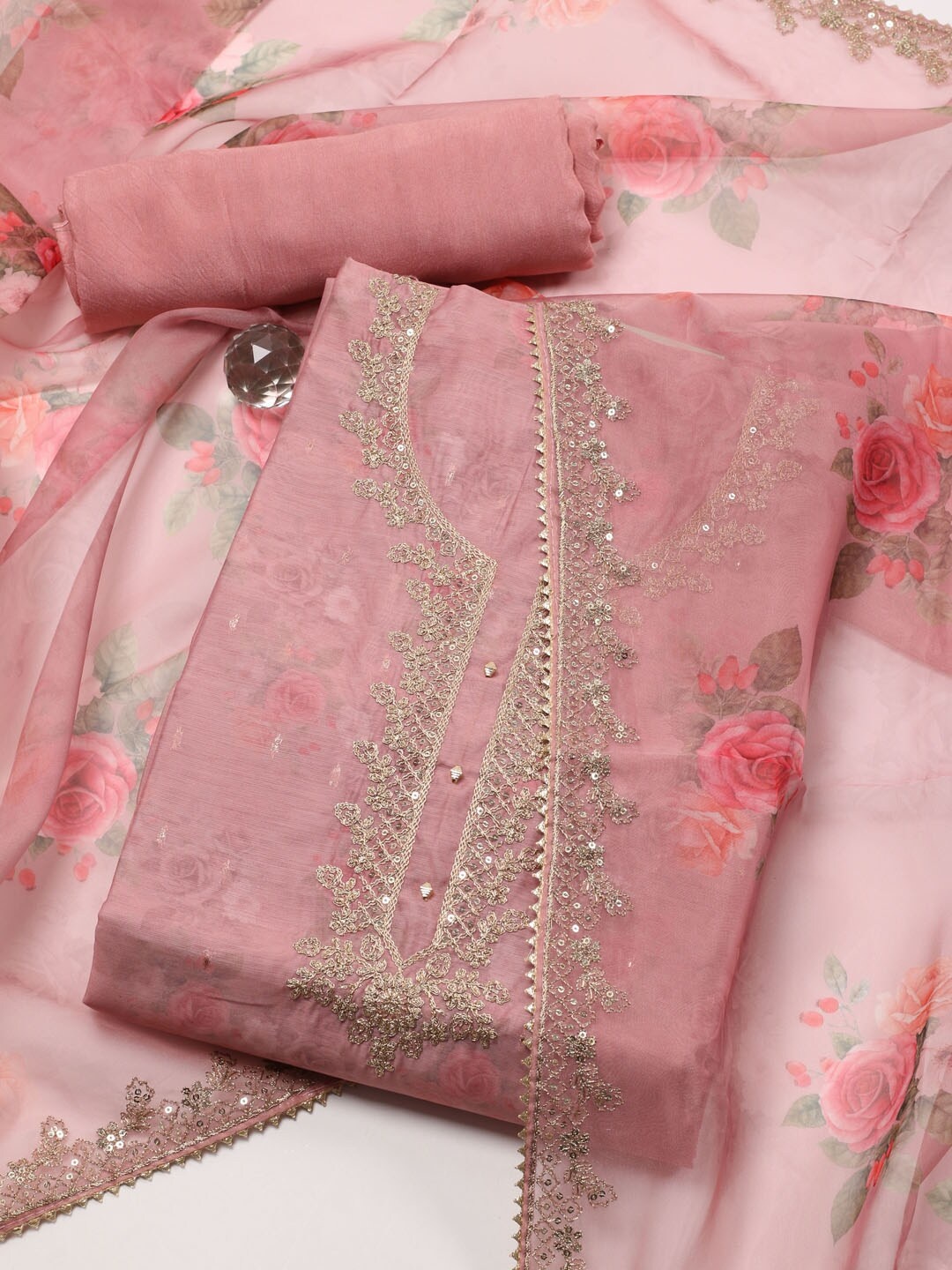 

Meena Bazaar Printed Unstitched Dress Material, Pink