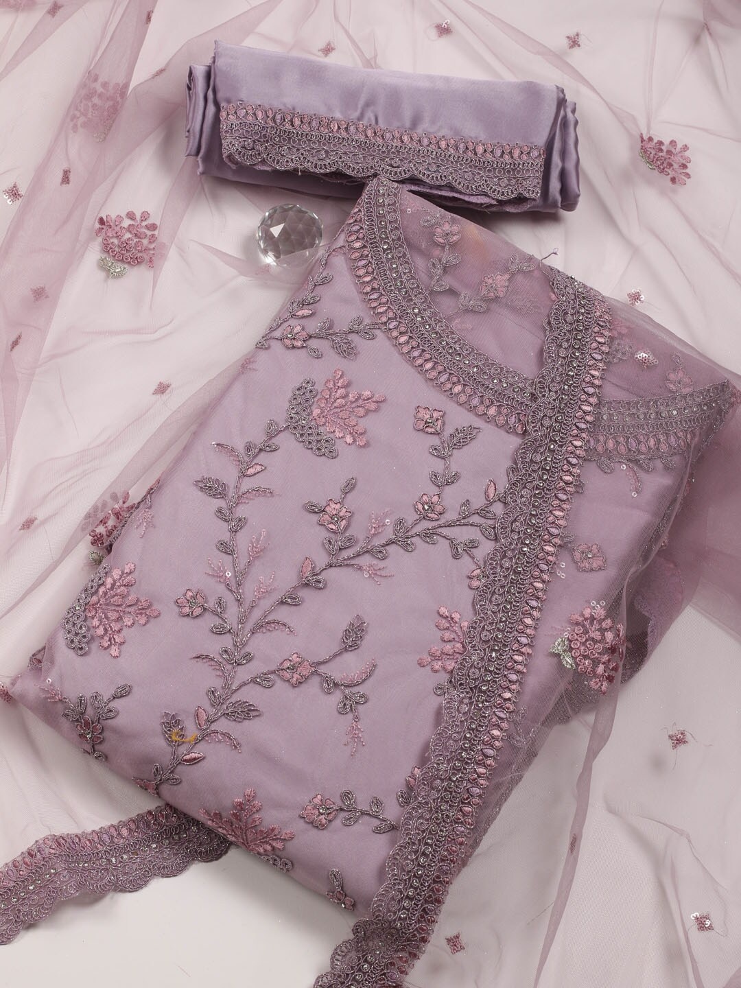 

Meena Bazaar Embroidered Unstitched Dress Material, Purple