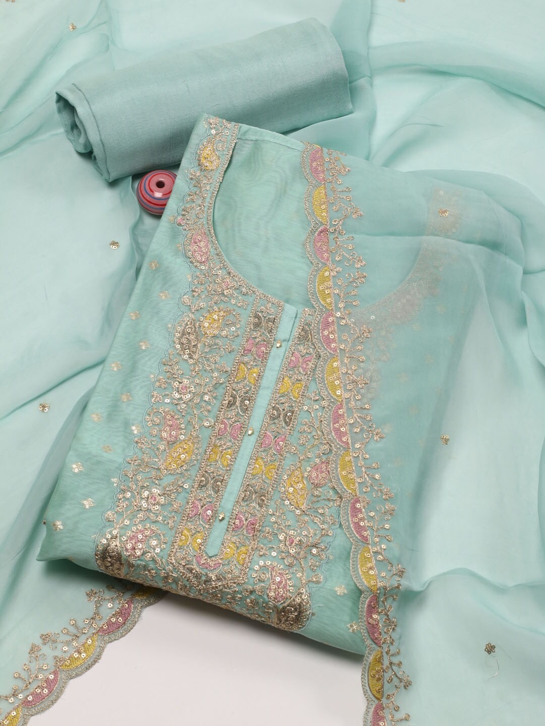 

Meena Bazaar Embroidered Unstitched Dress Material, Sea green
