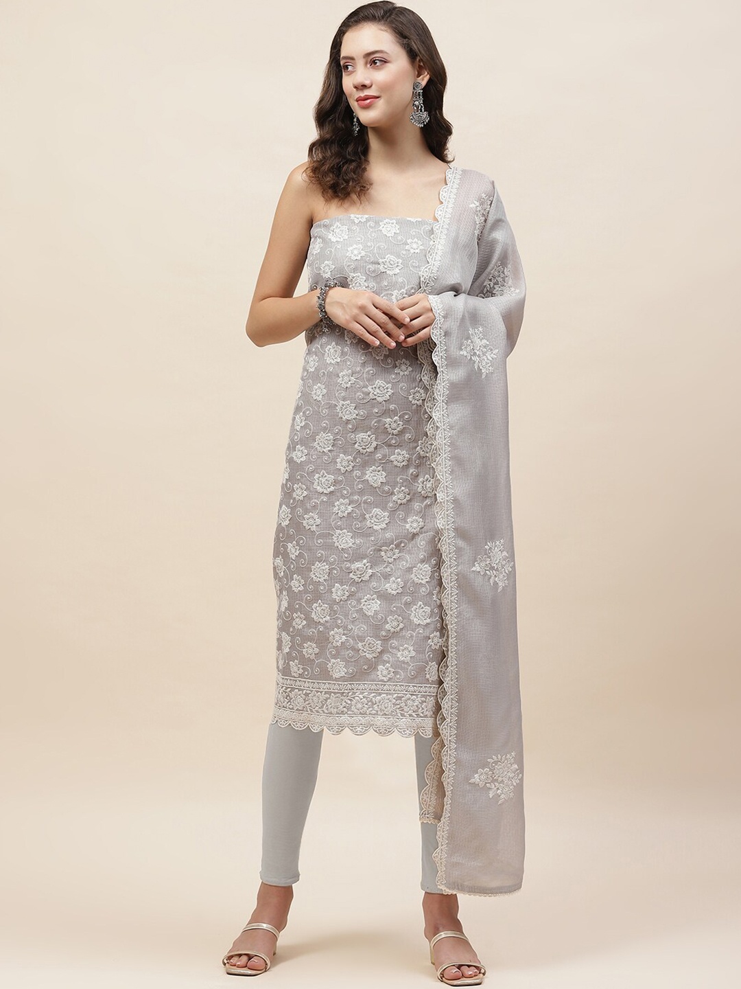 

Meena Bazaar Embroidered Unstitched Dress Material, Grey