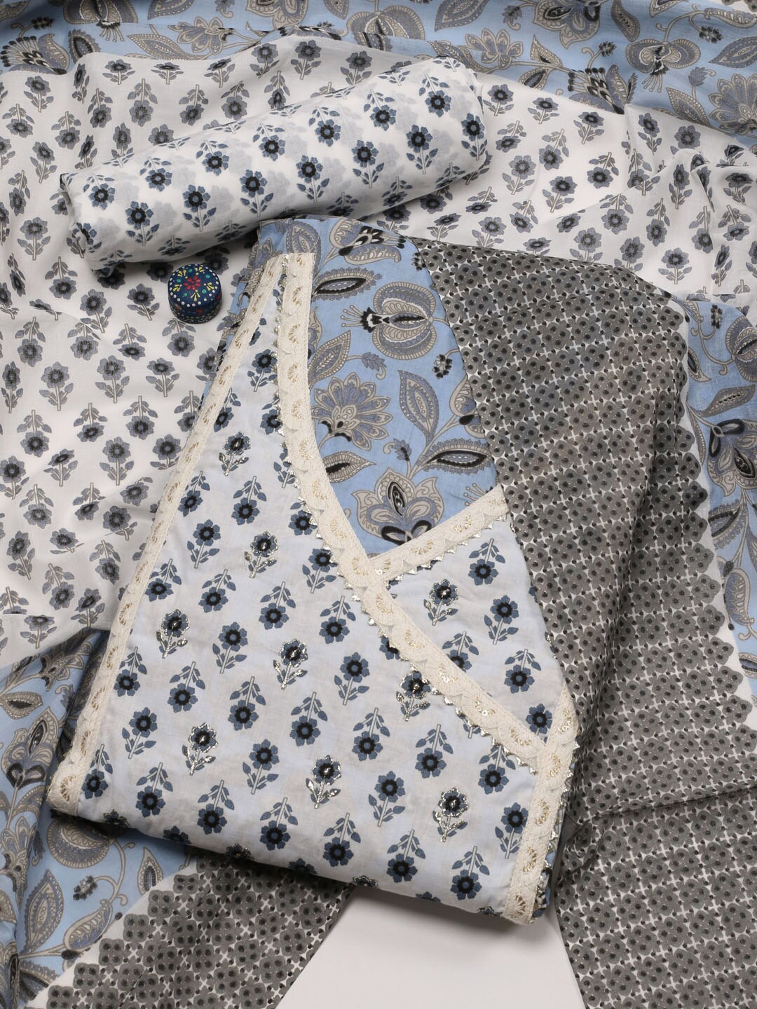 

Meena Bazaar Printed Unstitched Dress Material, Blue