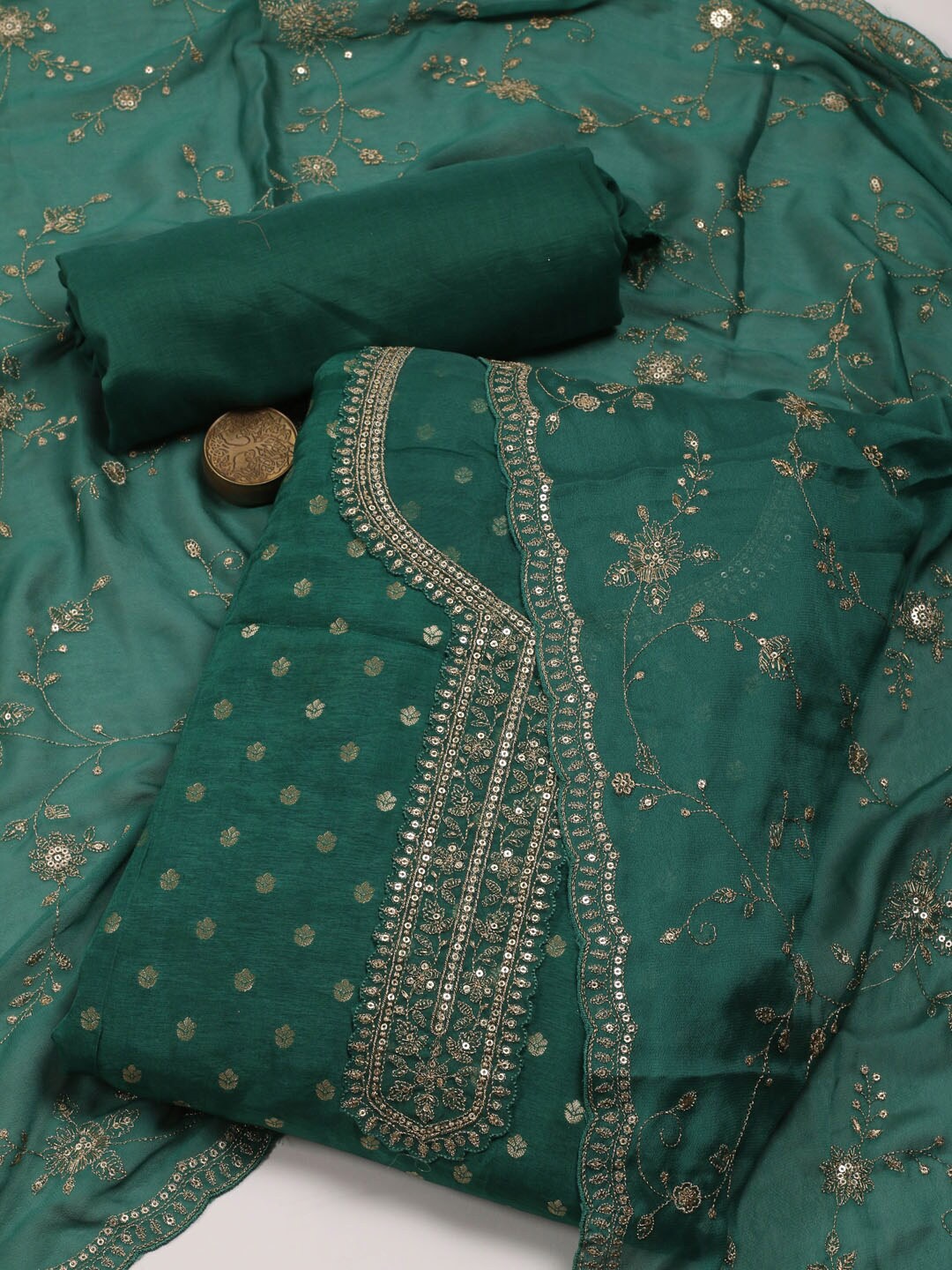 

Meena Bazaar Woven Design Unstitched Dress Material, Green