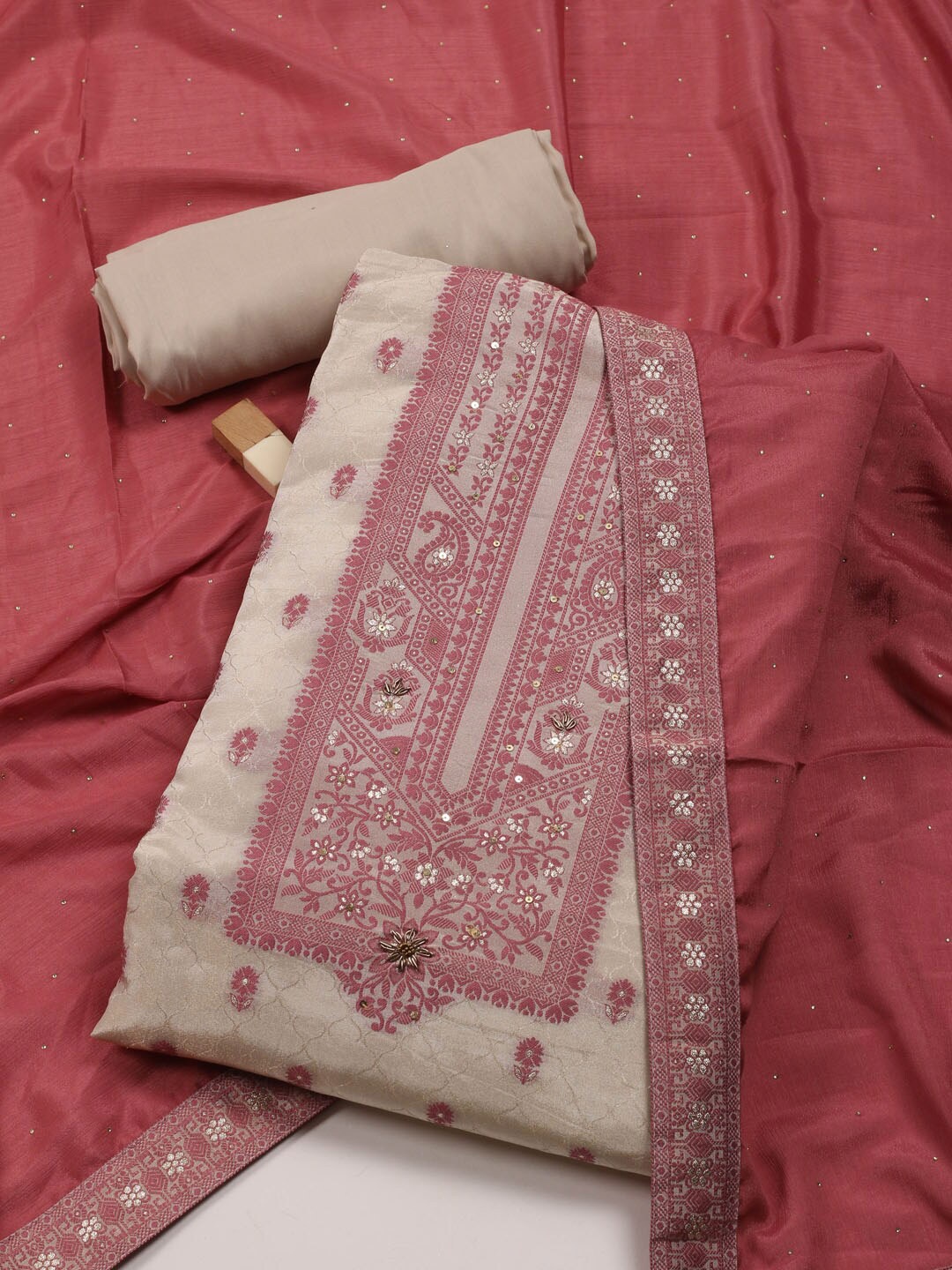 

Meena Bazaar Floral Woven Design Unstitched Dress Material, Cream