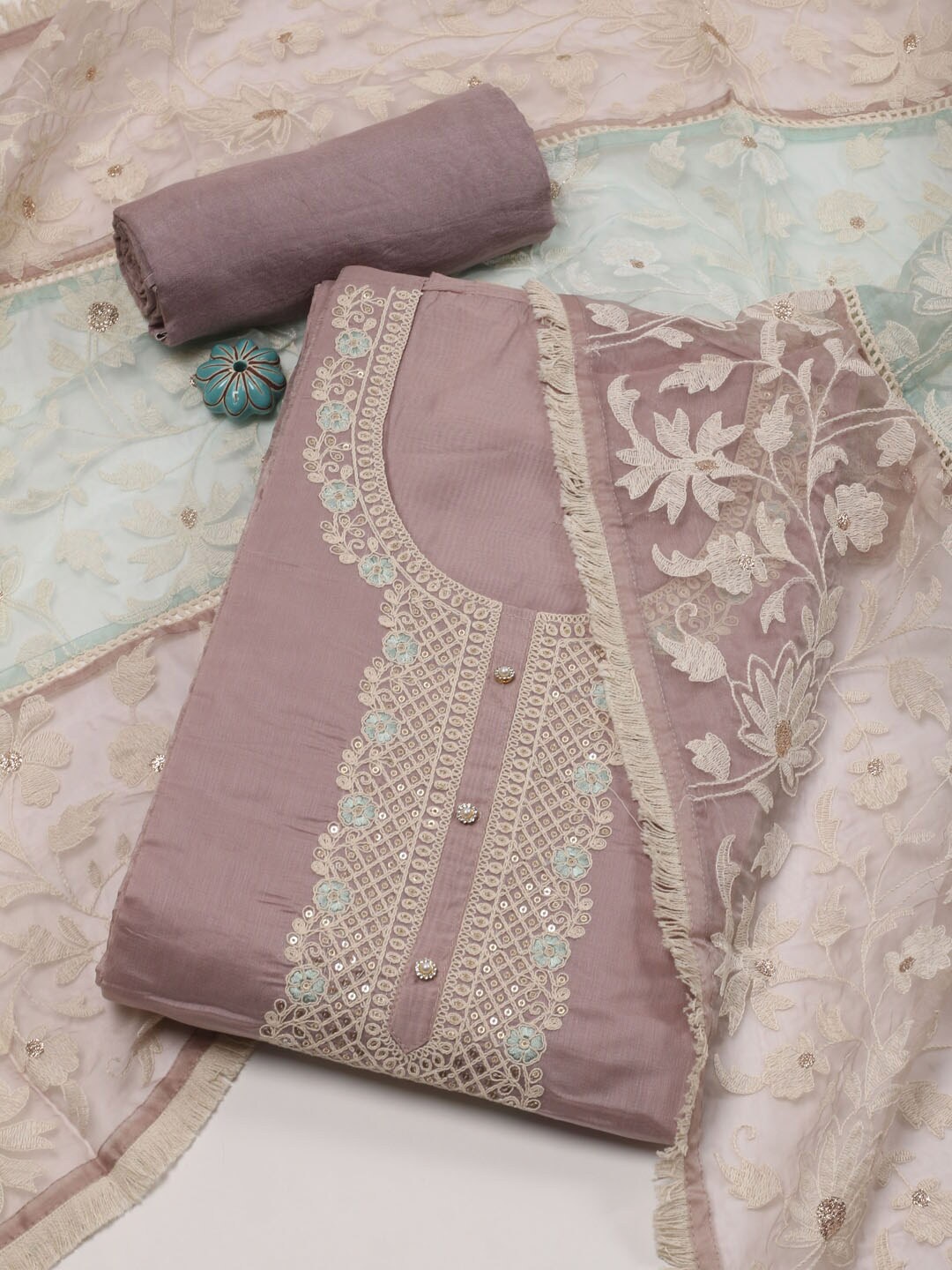 

Meena Bazaar Embroidered Art Silk Unstitched Dress Material, Purple