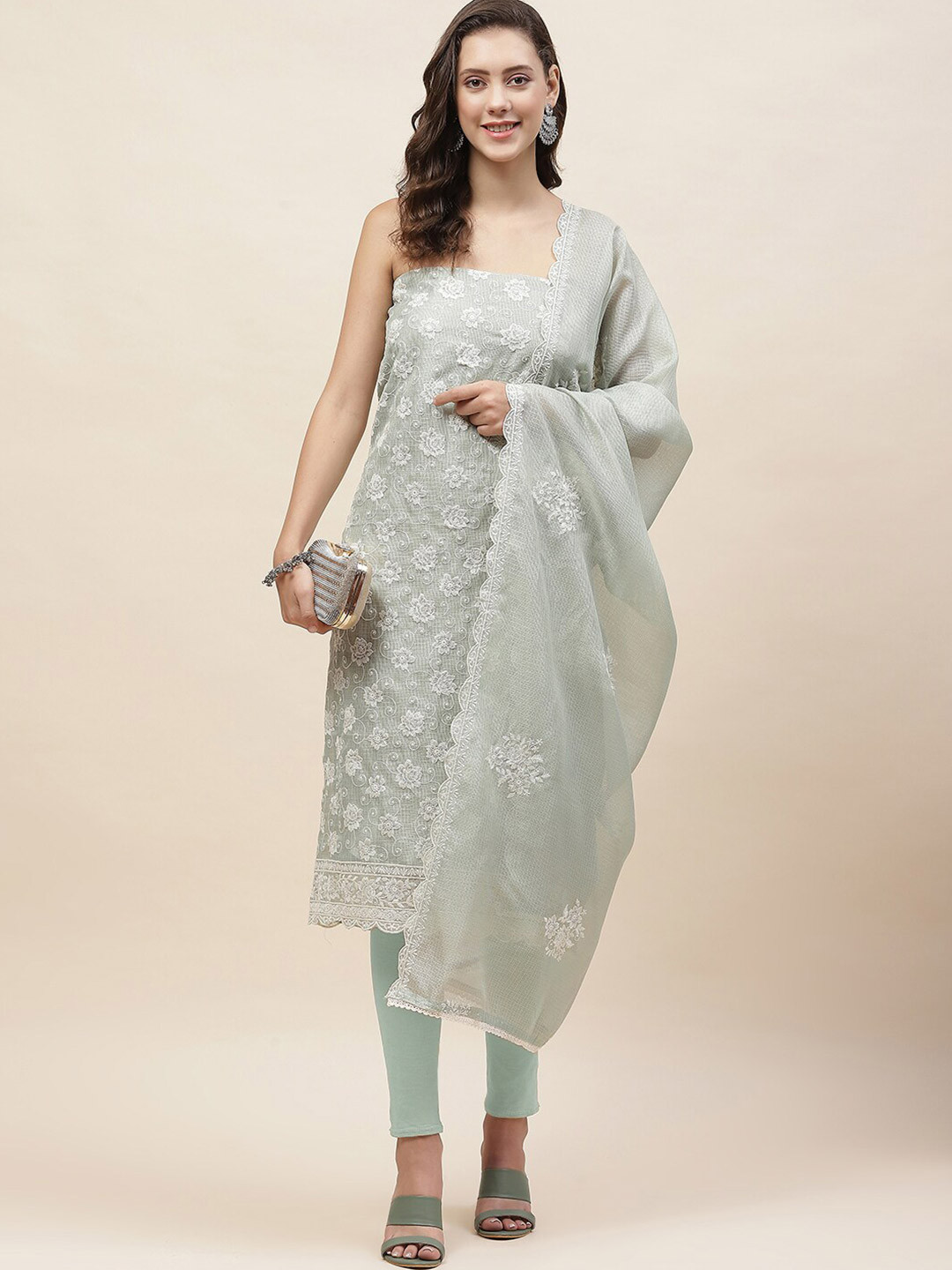 

Meena Bazaar Embroidered Unstitched Dress Material, Green