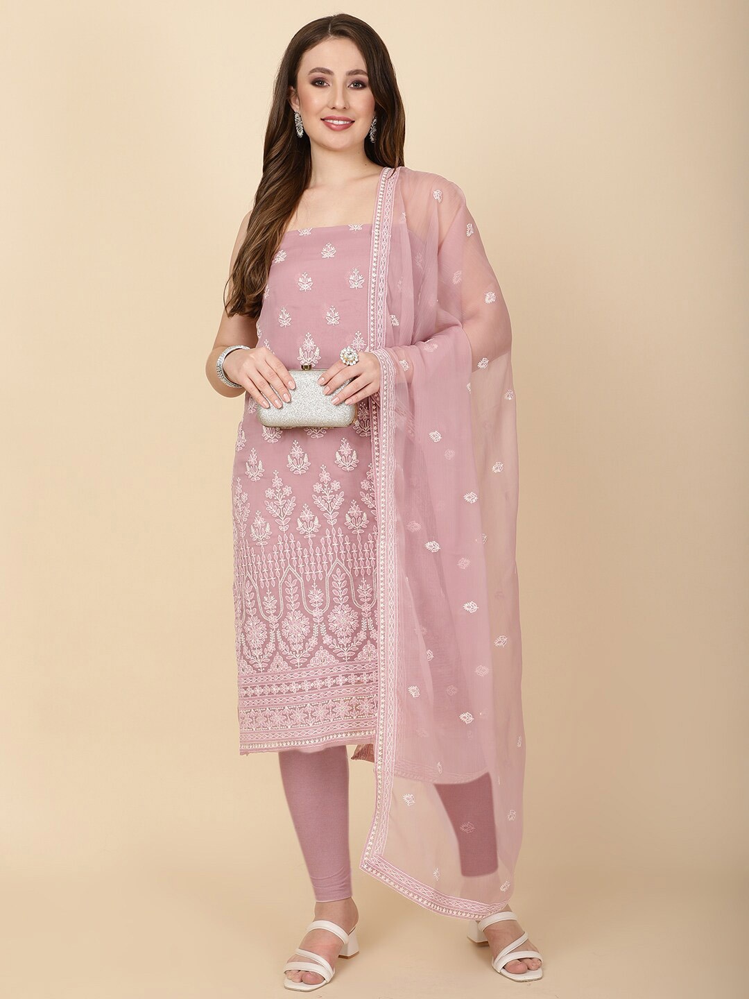 

Meena Bazaar Embroidered Unstitched Dress Material, Pink