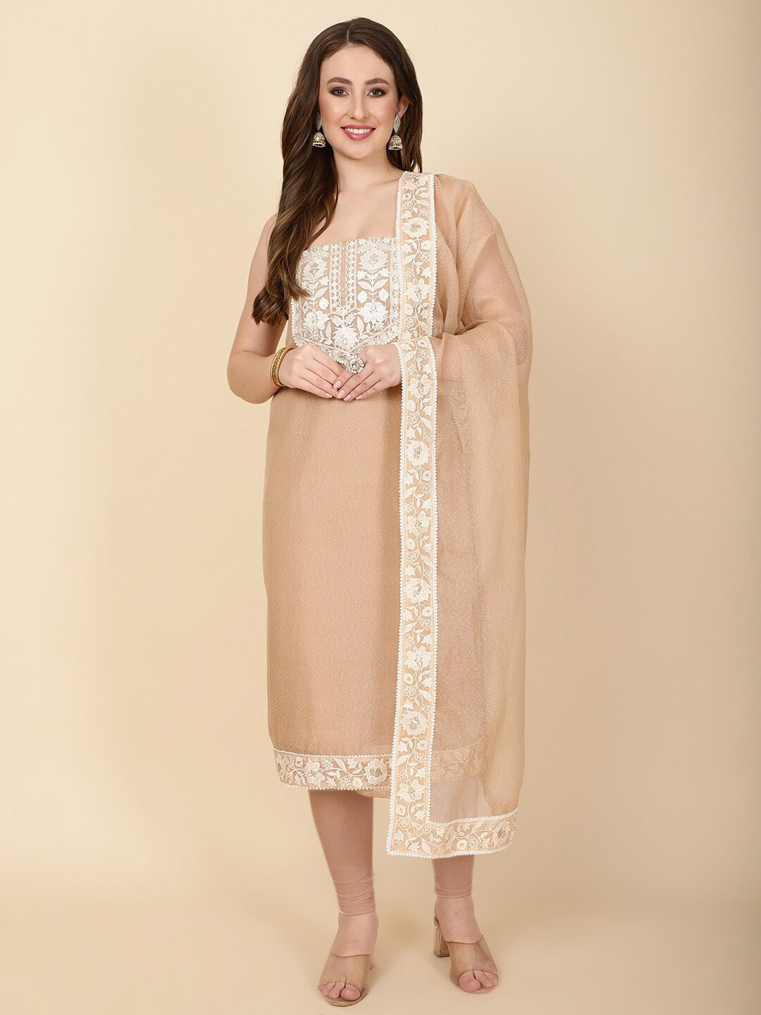 

Meena Bazaar Embroidered Unstitched Dress Material, Beige