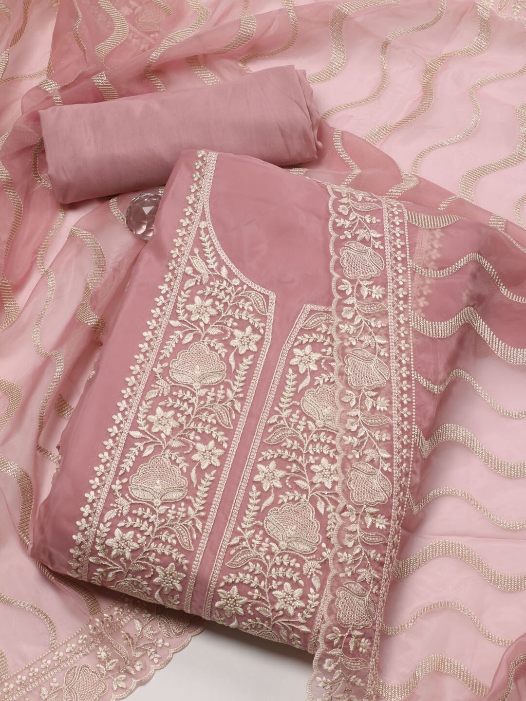 

Meena Bazaar Embroidered Unstitched Dress Material, Pink