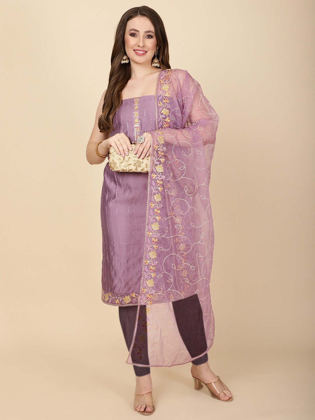 

Meena Bazaar Unstitched Dress Material, Purple