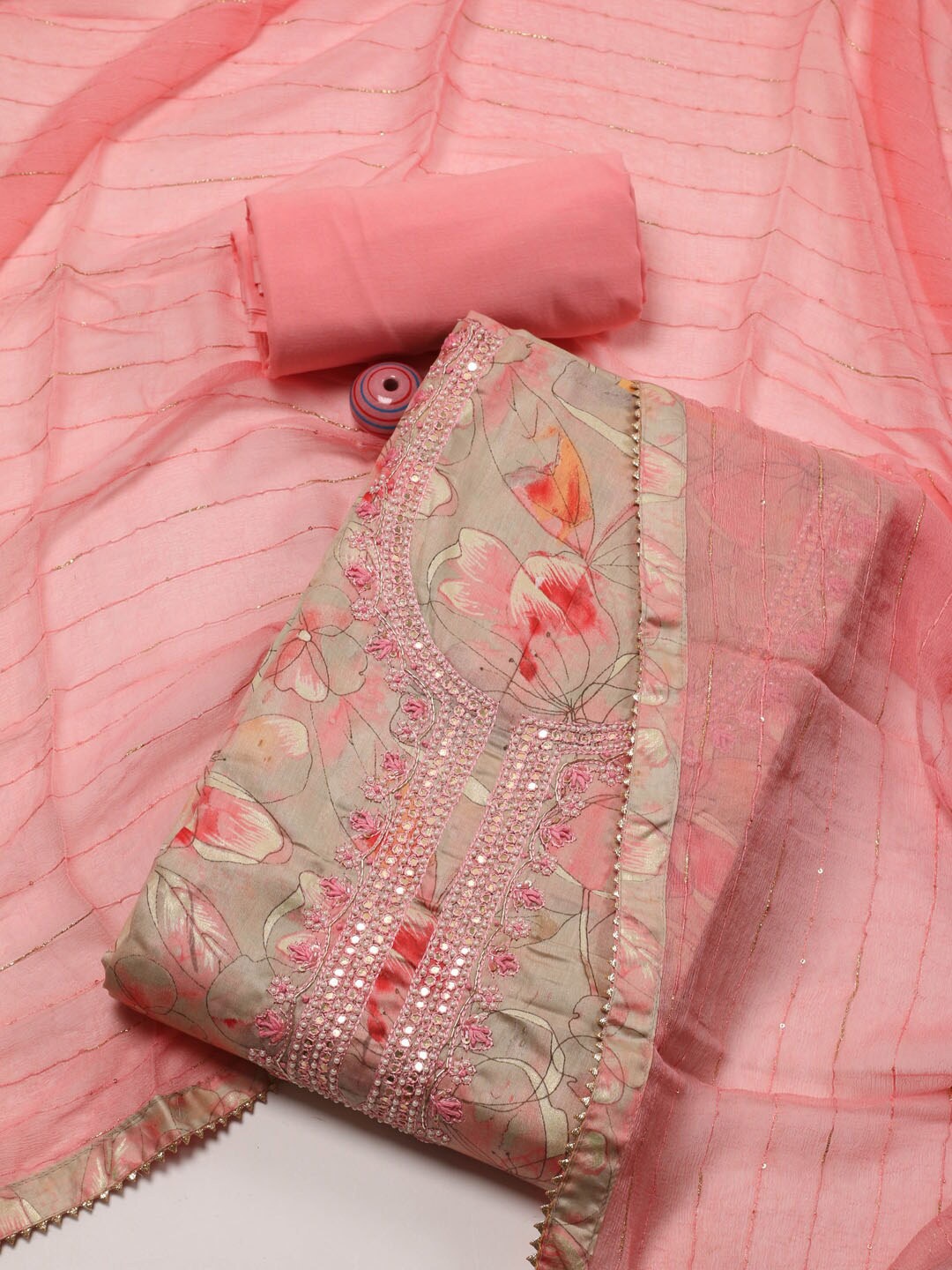 

Meena Bazaar Printed Unstitched Dress Material, Pink