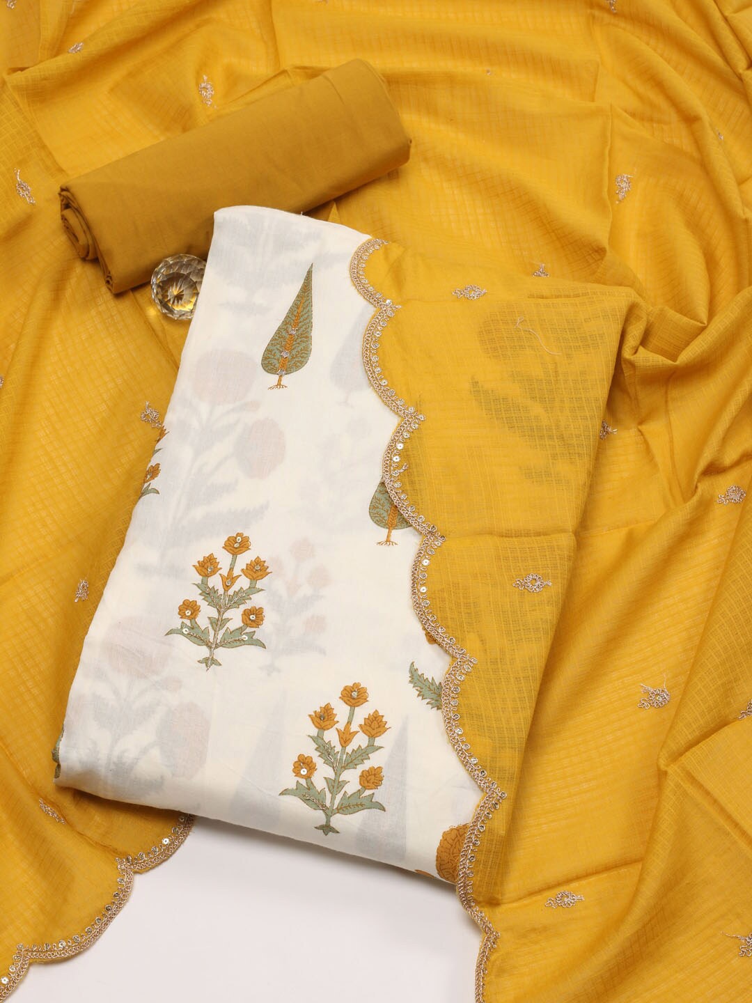 

Meena Bazaar Printed Unstitched Dress Material, Cream