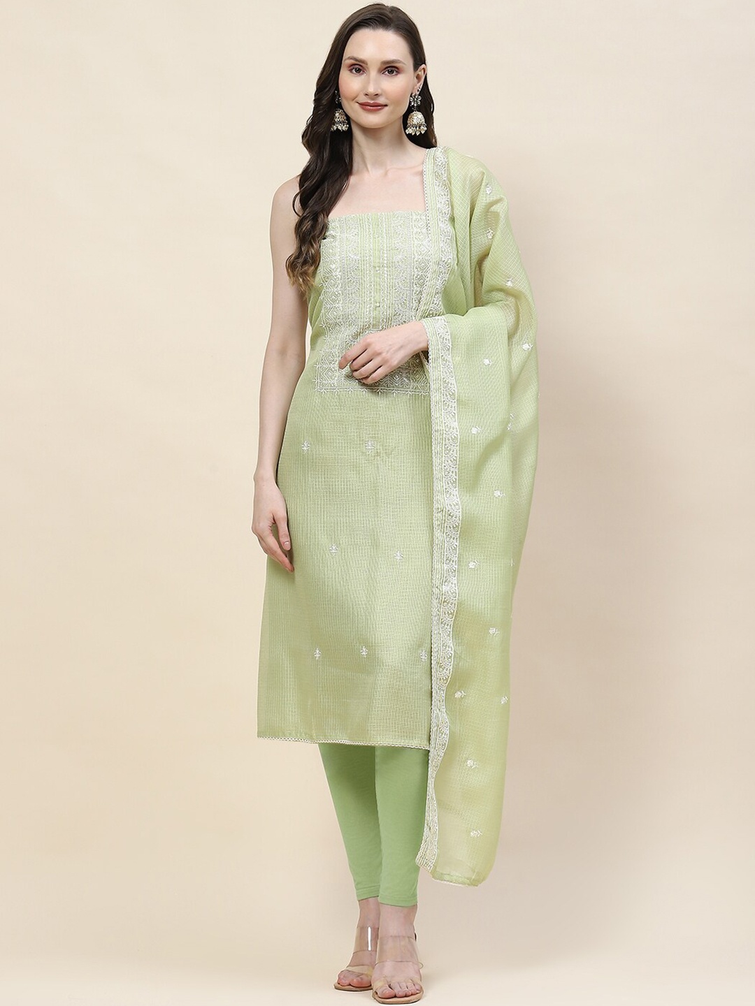 

Meena Bazaar Embroidered Unstitched Dress Material, Green