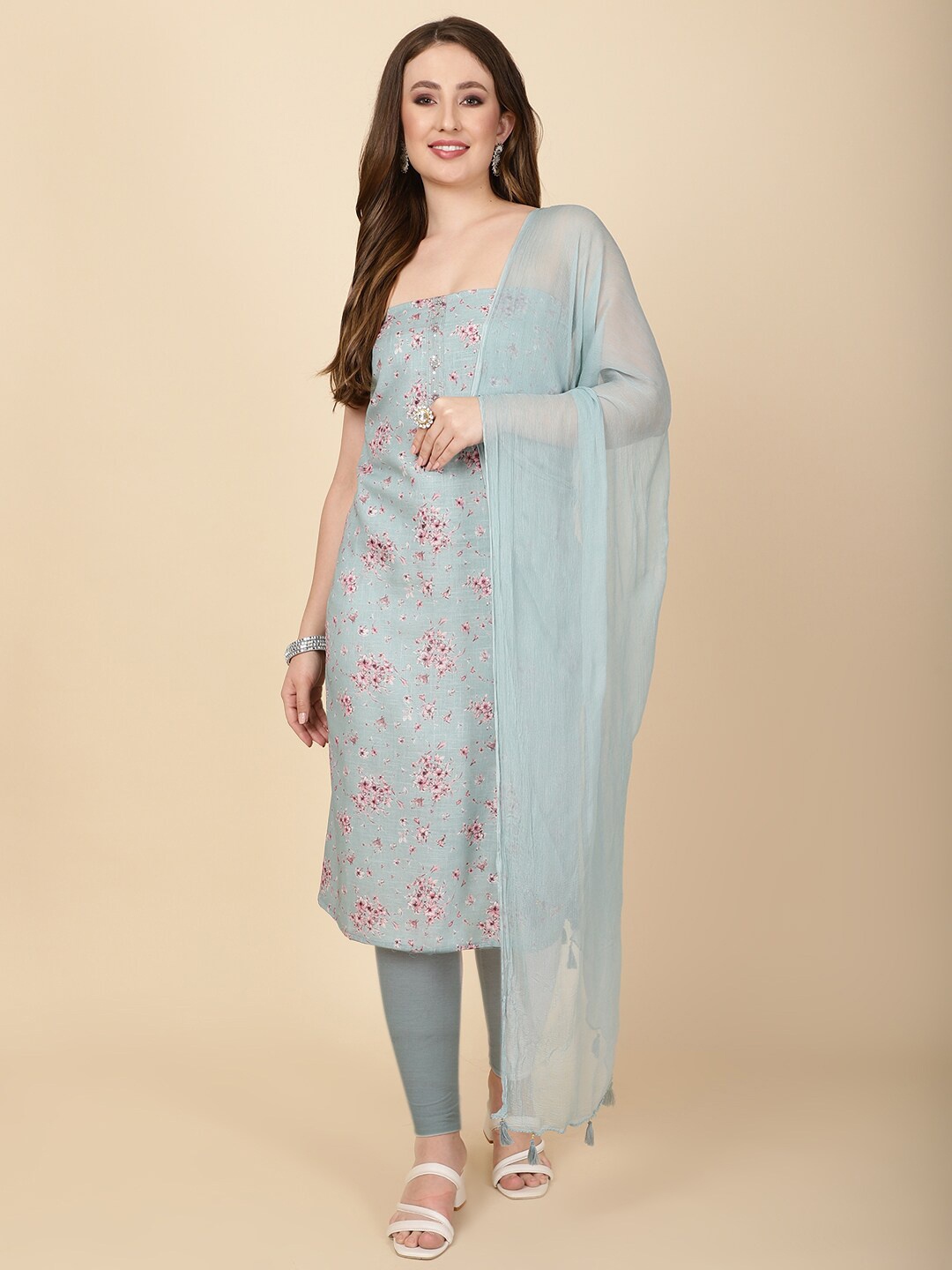 

Meena Bazaar Printed Unstitched Dress Material, Blue