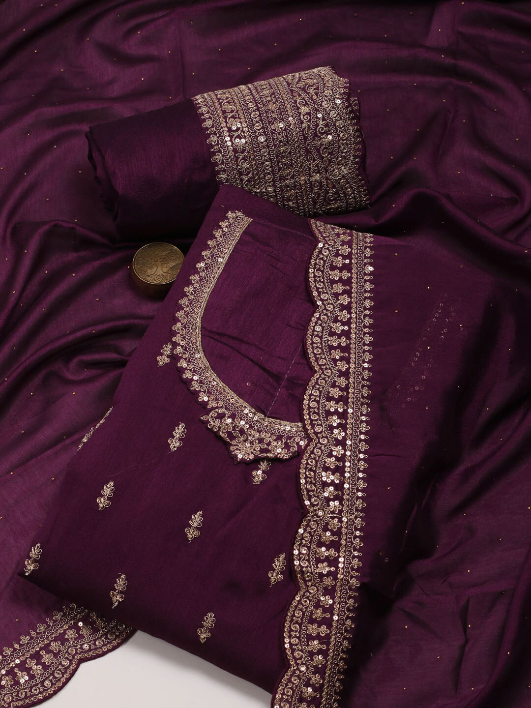 

Meena Bazaar Embroidered Art Silk Unstitched Dress Material, Purple