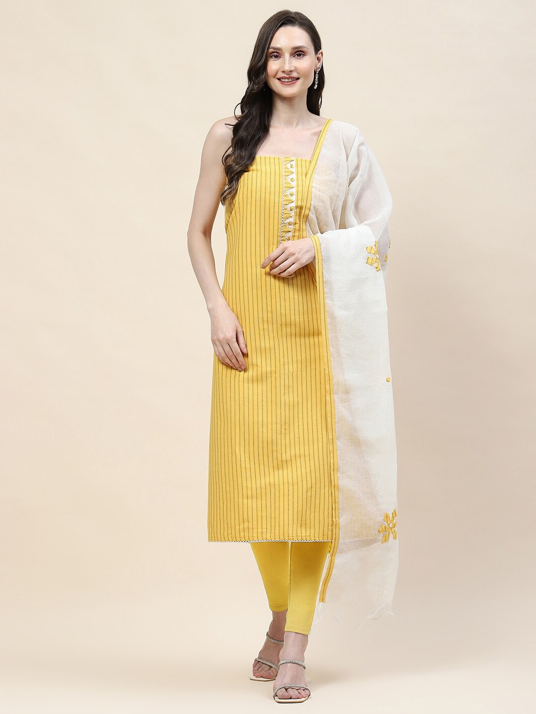 

Meena Bazaar Striped Woven Design Unstitched Dress Material, Yellow