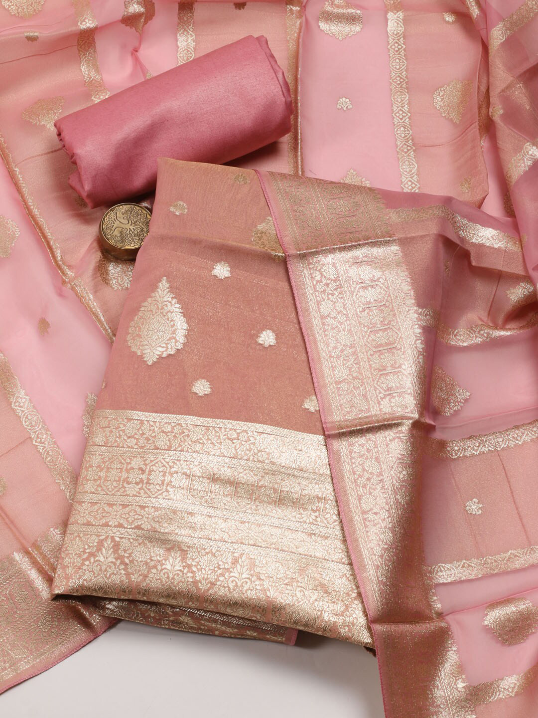 

Meena Bazaar Art Silk Unstitched Dress Material, Peach