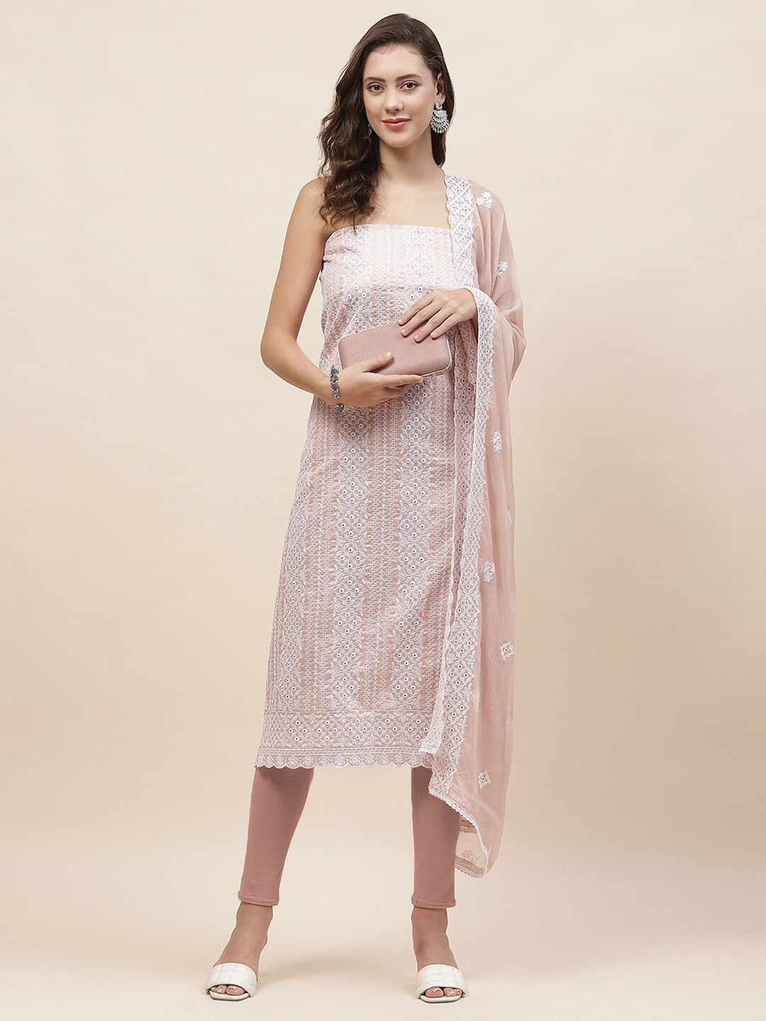 

Meena Bazaar Embroidered Organza Unstitched Dress Material, Peach