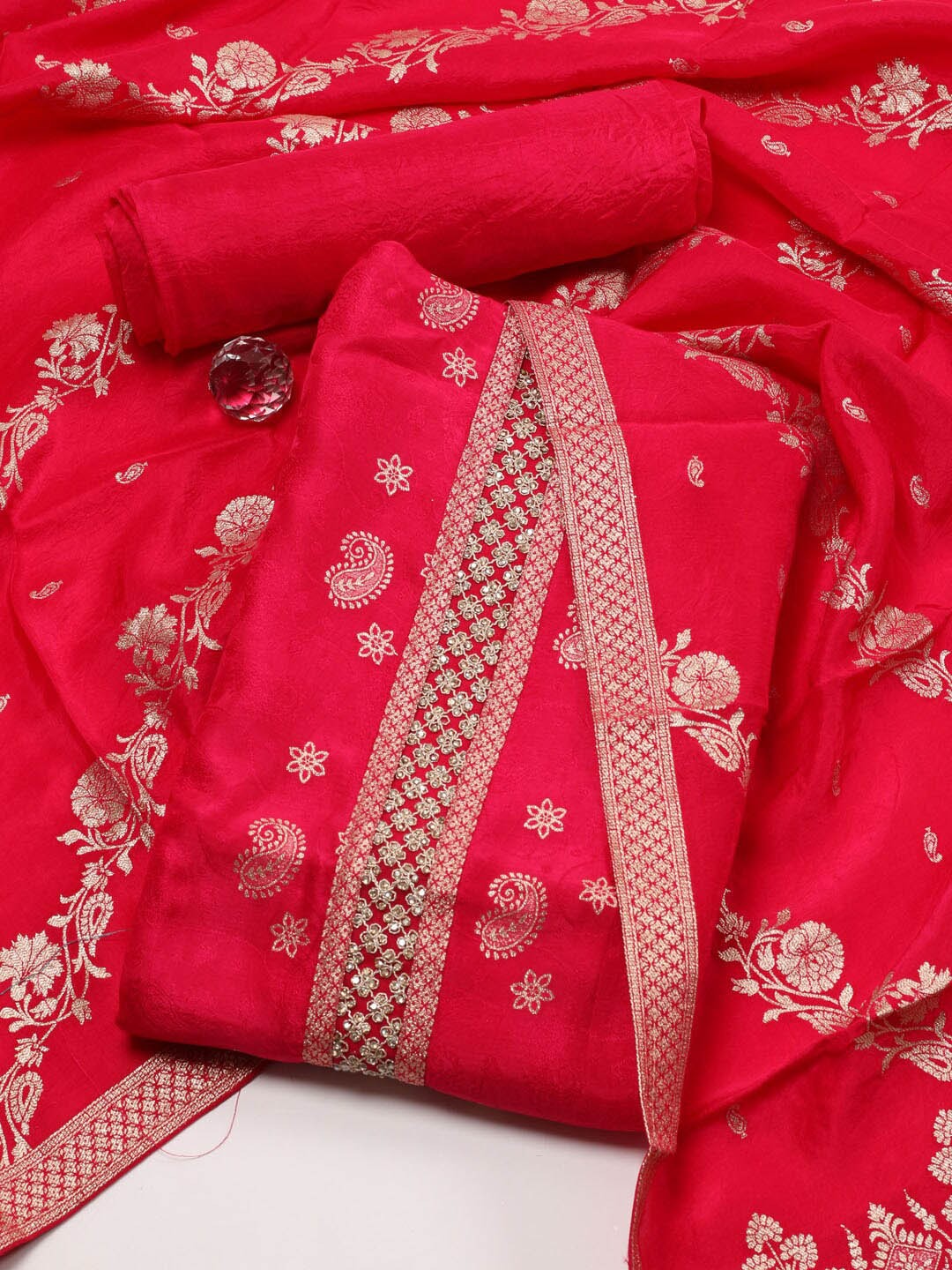 

Meena Bazaar Art Silk Unstitched Dress Material, Pink