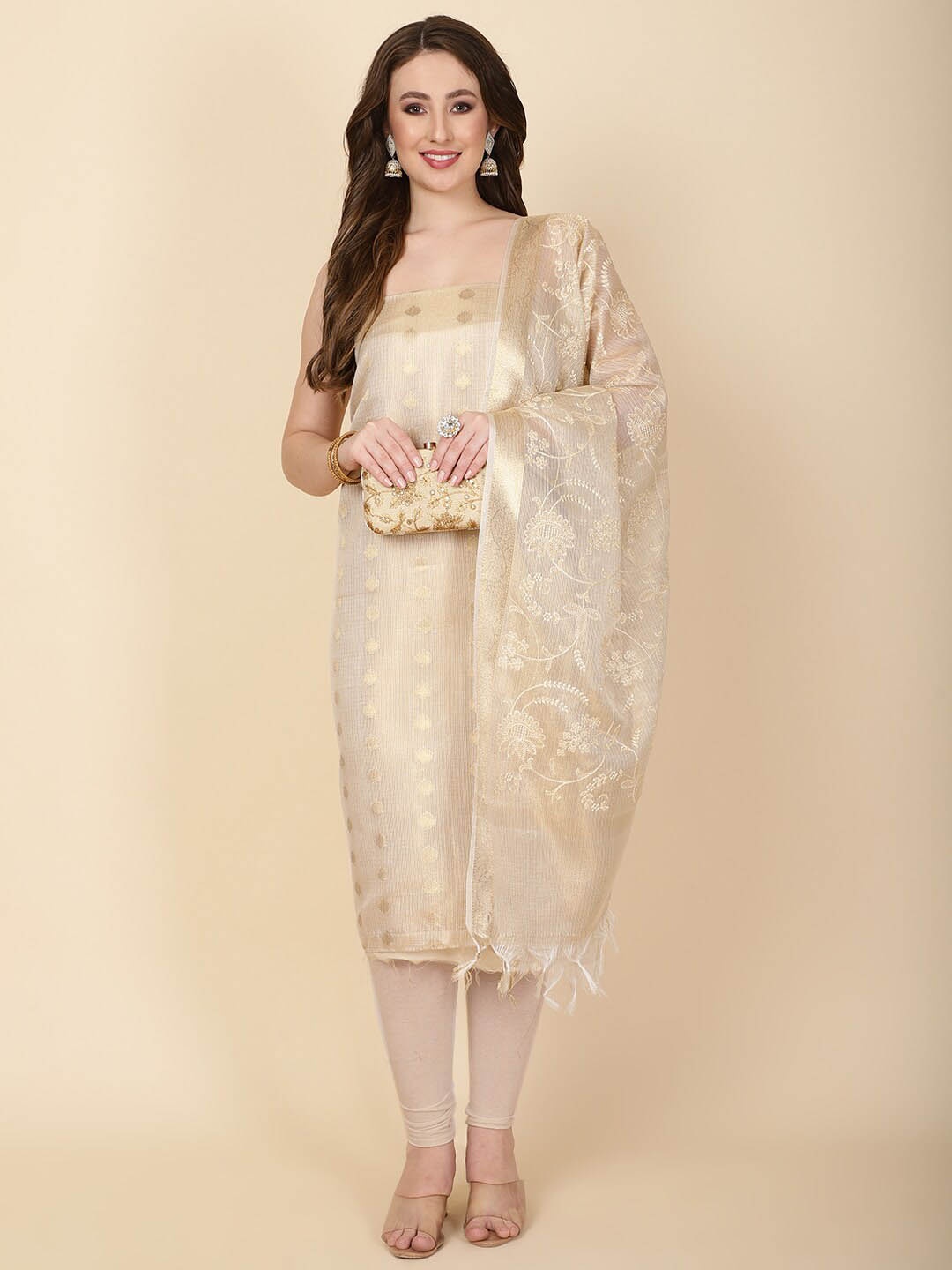 

Meena Bazaar Embroidered Unstitched Dress Material, Beige