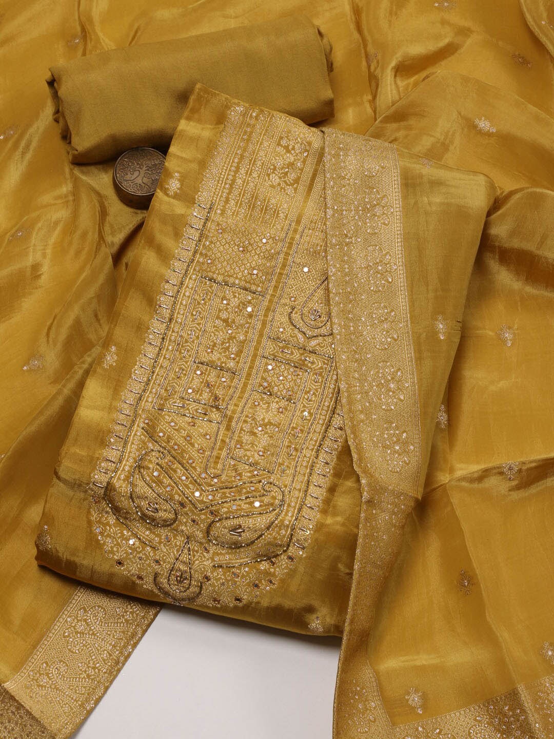 

Meena Bazaar Unstitched Dress Material, Mustard