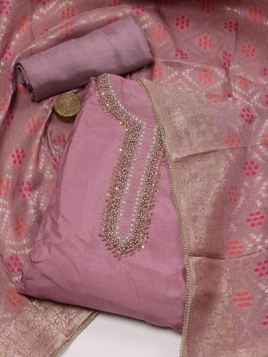 

Meena Bazaar Embroidered Art Silk Unstitched Dress Material, Purple