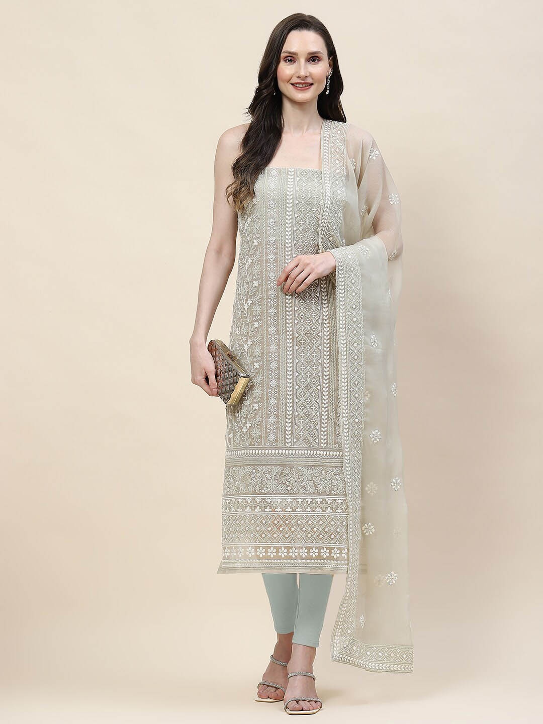 

Meena Bazaar Embroidered Unstitched Dress Material, Green