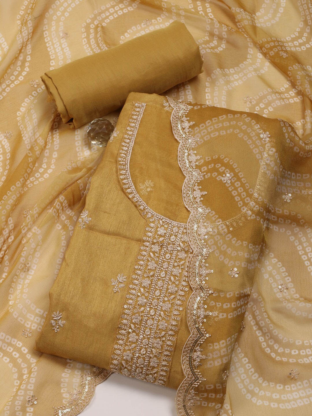 

Meena Bazaar Embroidered Art Silk Unstitched Dress Material, Yellow