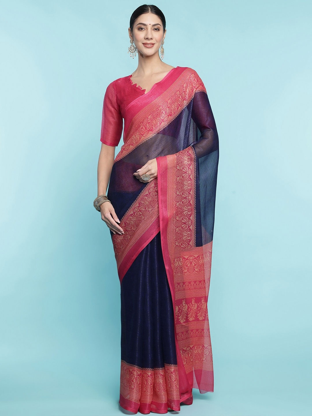 Rekha Maniyar Woven Design Zari Pure Cotton Saree, Navy blue
