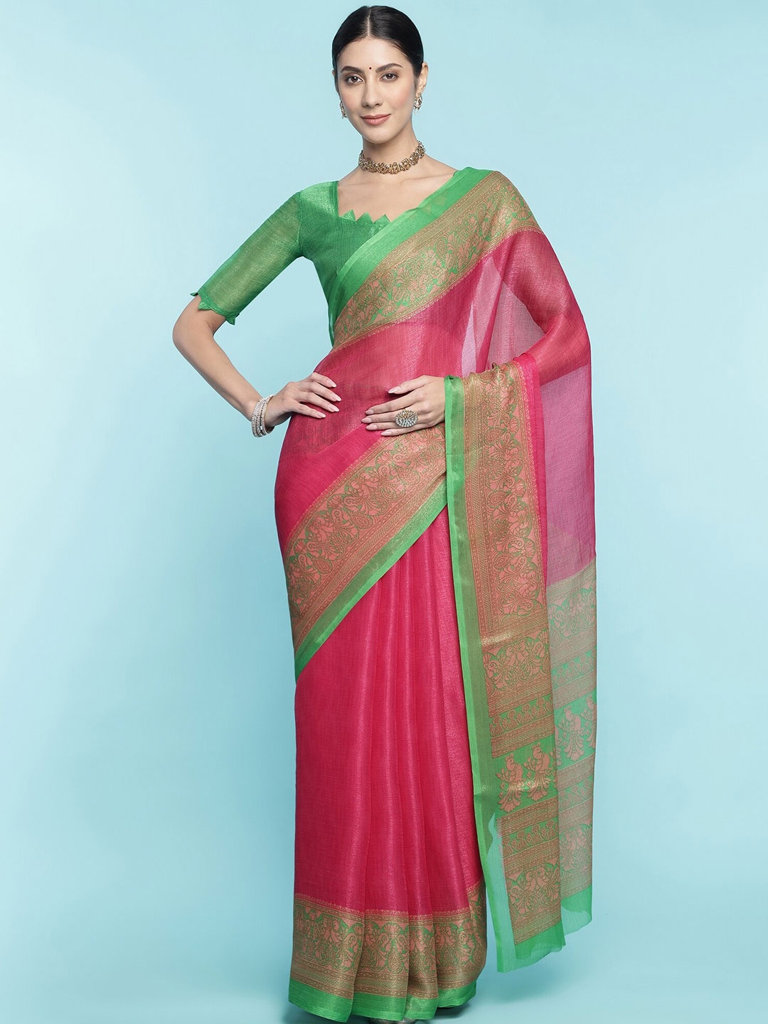 

Rekha Maniyar Pure Cotton Printed Saree, Pink