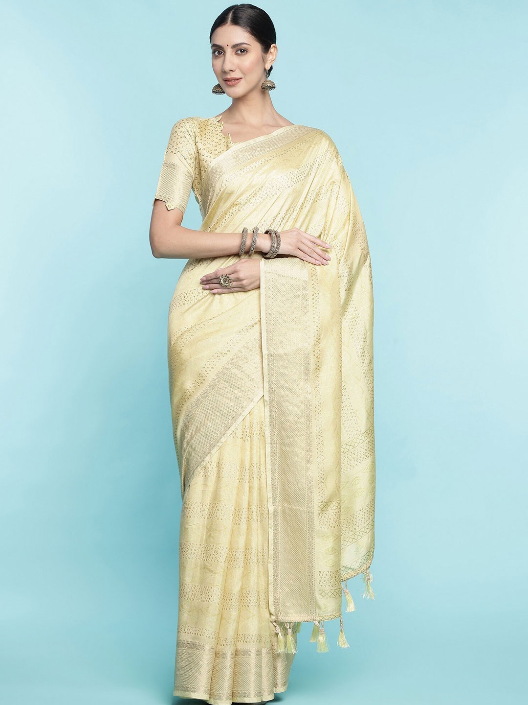 

Mitera Ethnic Motifs Woven Design Zari Art Silk Saree, Yellow