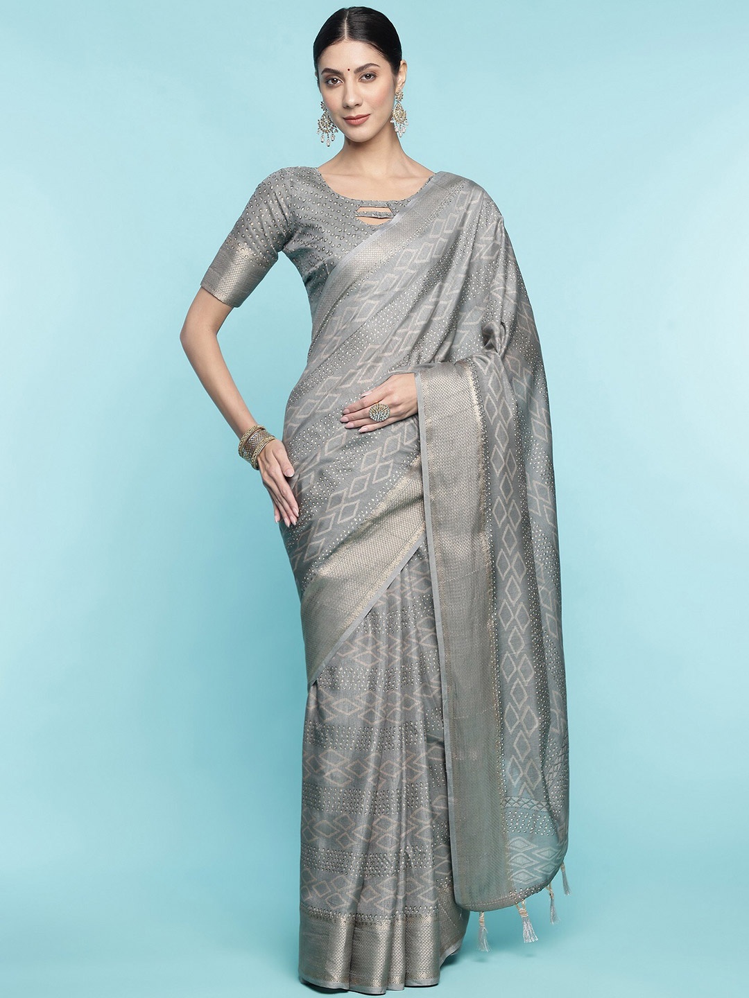 Mitera Grey Abstract Woven Design Saree