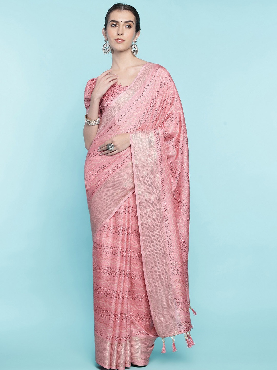 

Mitera Pink Abstract Woven Design Saree