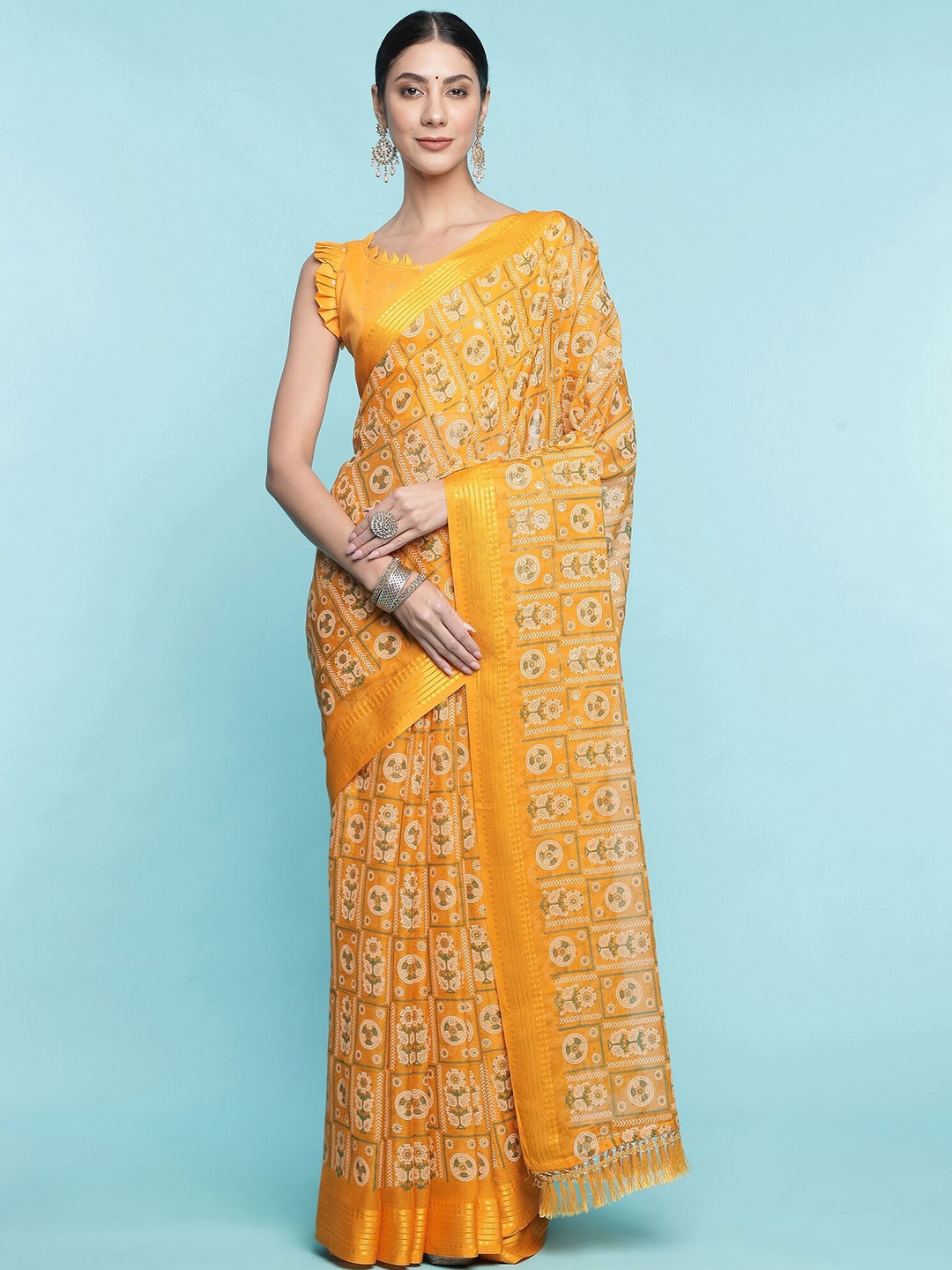 

Mitera Floral Pure Cotton Saree, Yellow